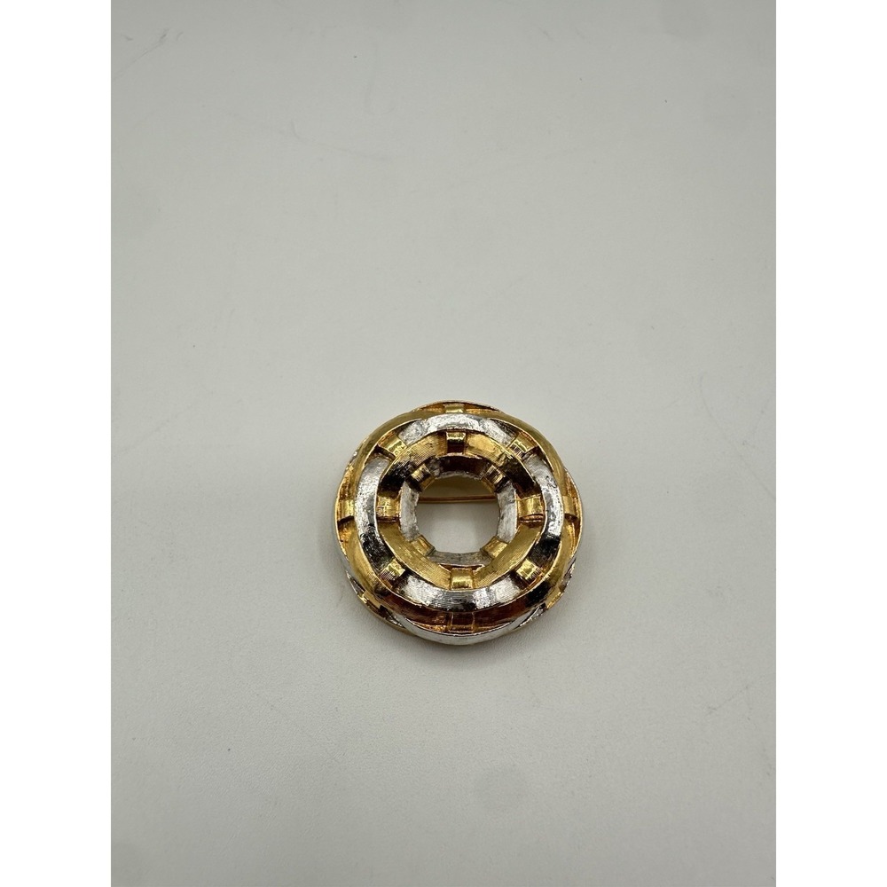 Vintage Nina Ricci Gold And Silver Tone Round Brooch Pin Designer Statement